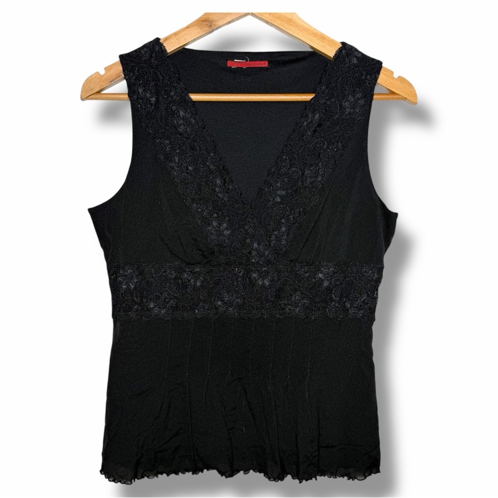 Vintage Y2K Tape Measure Black Lace Babydoll Tank Fairycore Top Whimsigoth Large